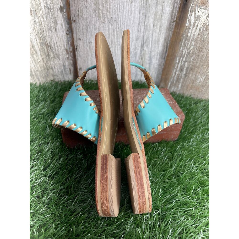 Jack Rogers Pineapple Teal Gold Thong Sandal Made Dominican Republic Women's 5.5 - Picture 5 of 9